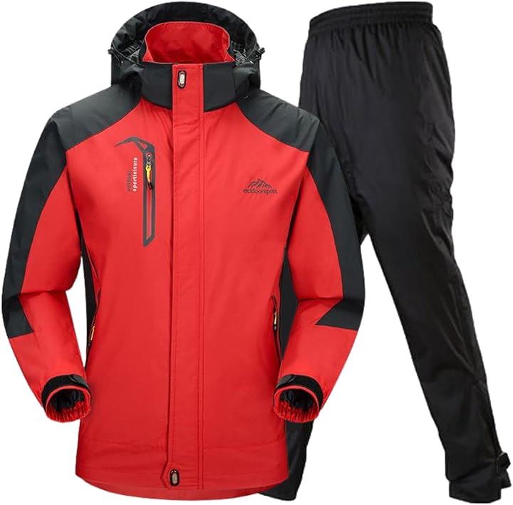 アウトドア ジャケット レインスーツ 上下セット 登山服 雨具 カッパ レインコート レインウェア(6.レッド (防水レインパンツ), 3XL)
