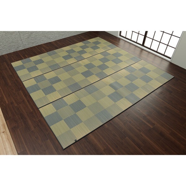 1080450210602 国産 い草ラグ カーペット おしゃれ ブロック調 ライトグレー 江戸間6畳(約261×352cm) メーカー直送