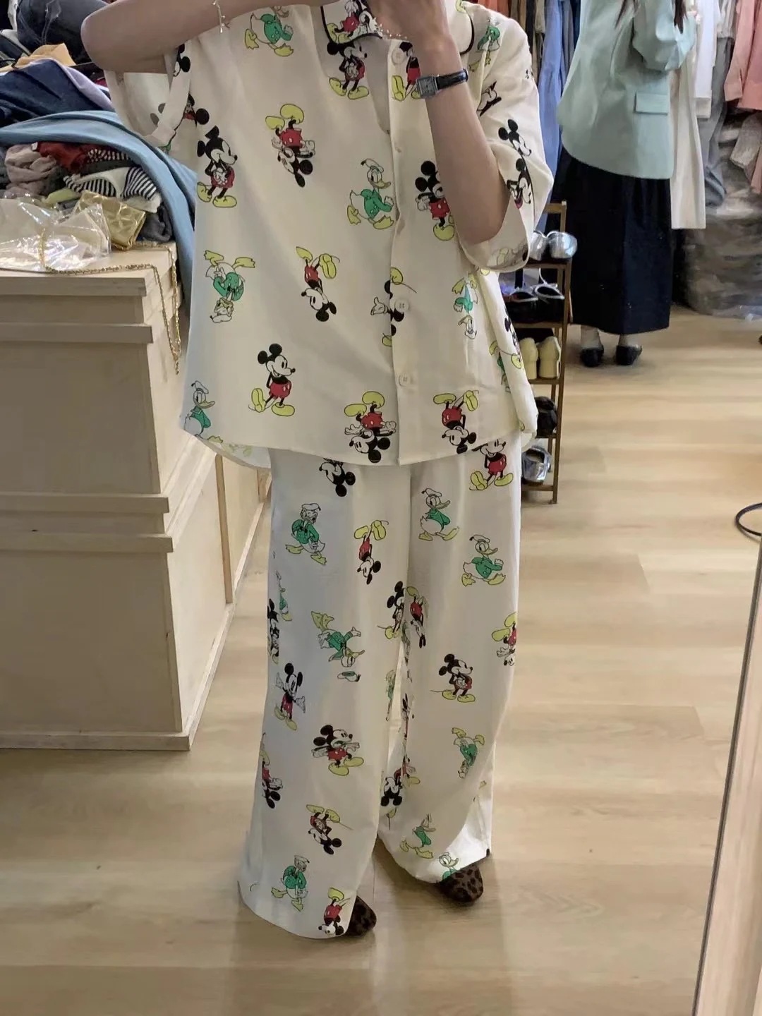 可愛いパジャマパジャマミッキーパジャマプリントパジャマセット女性用春夏ファッションゆったり半袖パンツカジュアルホームウェア2点セット