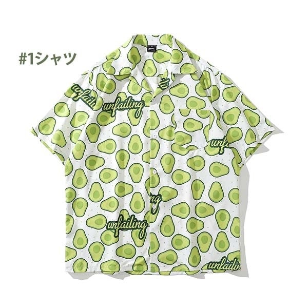 トップスシャツブラウスアボカド柄 夏物 花柄 メンズ ヴィンテージ風 ハワイアン シンプルデザイン アロハシャツ 半袖 アロハパンツ 開襟 レディース 大きいサイズ 半ズボン 半袖 オープ 開襟シ