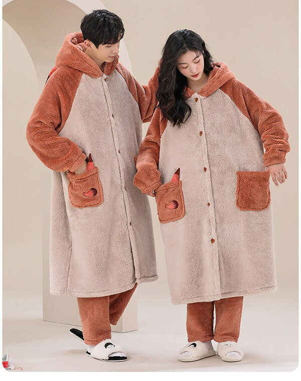 ルームウェアパジャマ可愛い 着る毛布 メンズ 前開き 狐 もこもこ 裏起毛 お揃いペア プレゼン パジャマ レディース 結婚祝い 冬 ナイトガウン ペアパジャマ 長袖 部屋着 寝巻き ルームウェア ユ