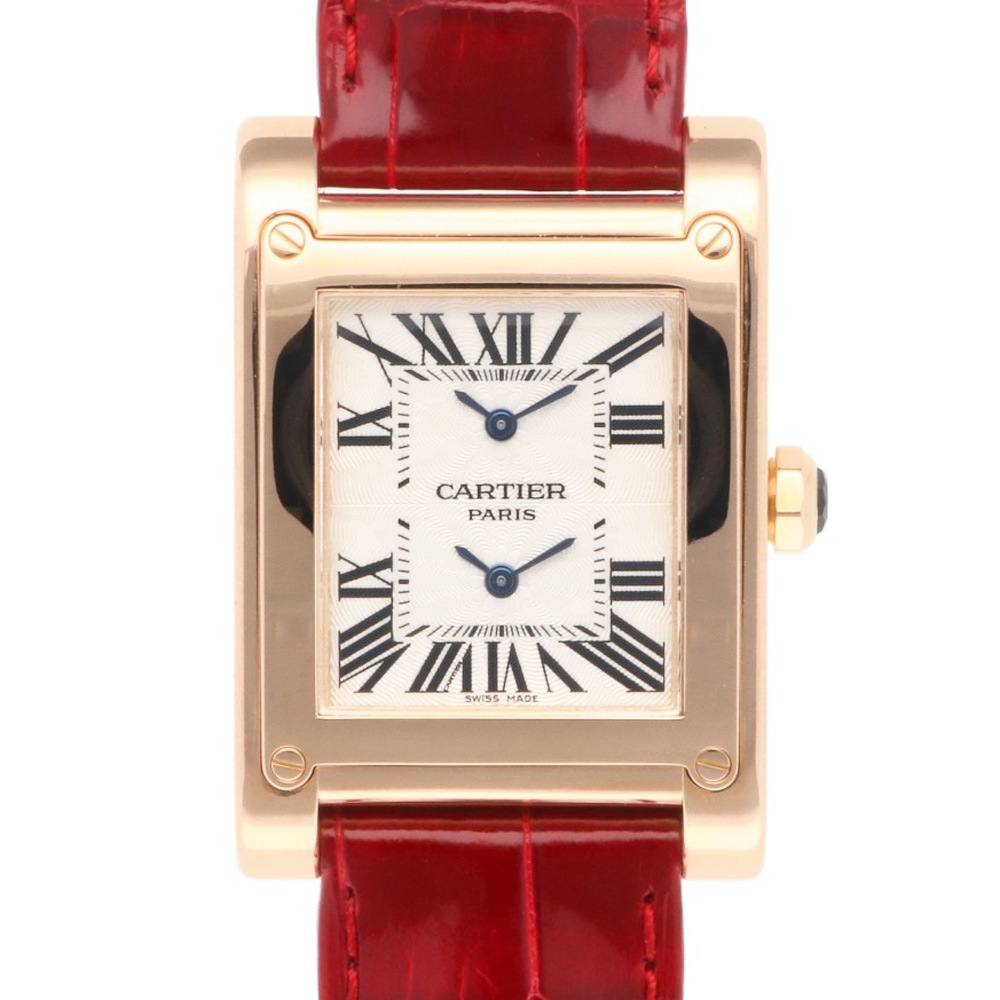 カルティエ タンクアビス 2タイムゾーン 腕時計 18金 K18ピンクゴールド 2594 手巻き 1年保証 CARTIER 中古