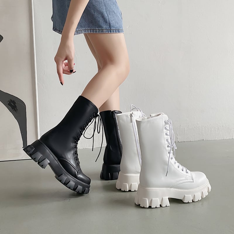 おしゃれ お洒落 人気 安い 激安 お得 レディース 編み上げ ブーツ レースアップ 厚底 5cmヒール タンクソール PU 歩きやすい かっこいい カジュアル 大人 可愛い かわいい 流行