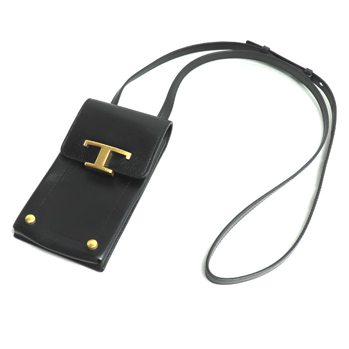 TOD’S トッズ Tタイムレス ショルダーバッグ フォンポーチ ブラック XAWTSAOV302RORB999 スマホケース レディース 中古