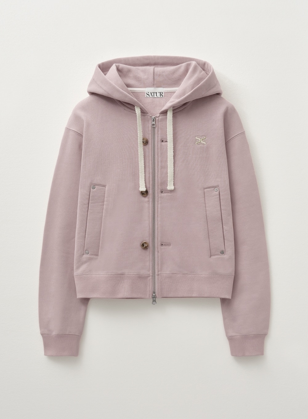 【SATUR】 (W) TEO COTTON ALL DAY HOOD ZIP-UP : VIVTAGE ROSE