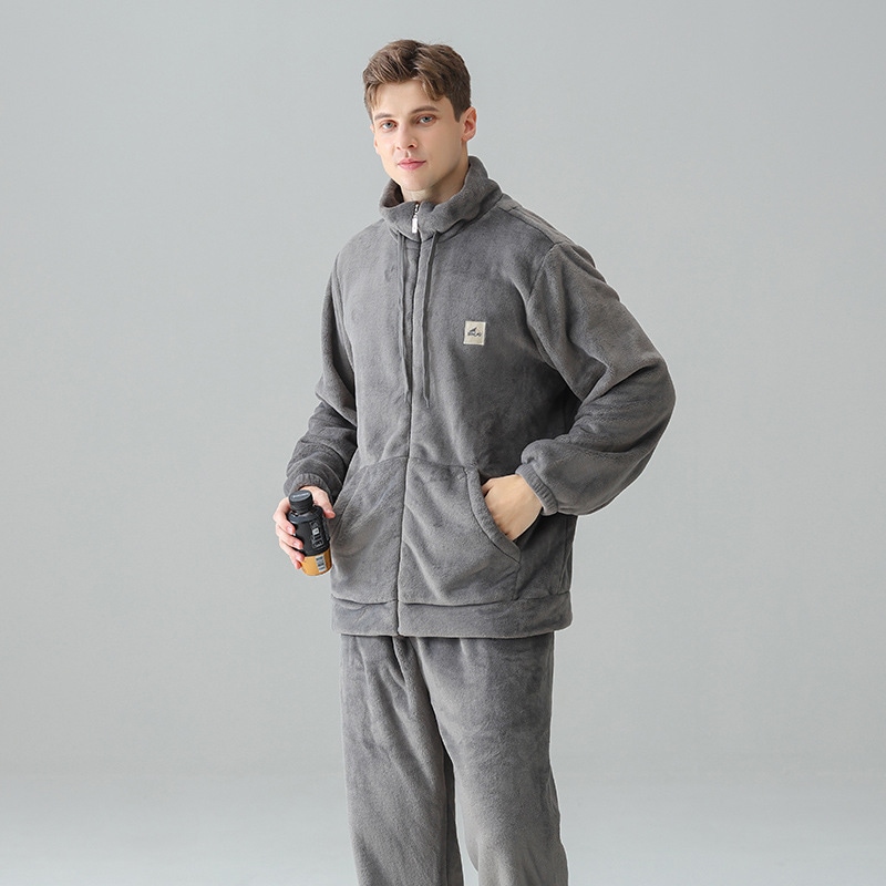 冬用の柔らかくて暖かい男性用パジャマフランネル秋と冬の厚みのあるコーラルベルベットのホーム服は冬に屋外で着用できます
