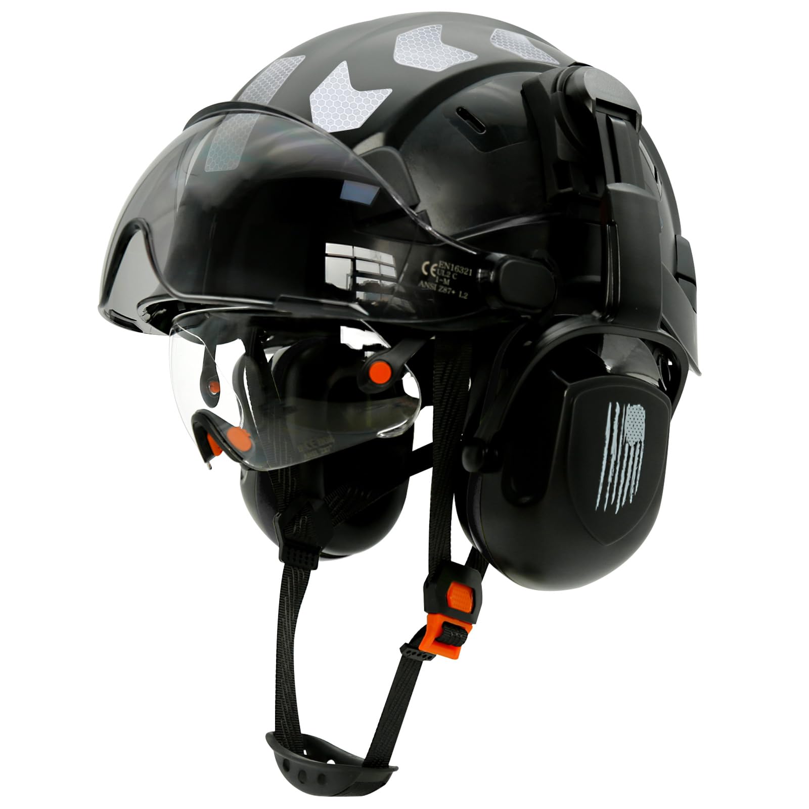 安全ヘルメット ブラックヘルメットセット 職業用 二重防护ゴーグル付き 建設用 作業用 軽量 通気性 耐衝撃 夜光反射 防護帽 調整可能 アジャスタブル ヘッドバンド付き EN397規格準拠