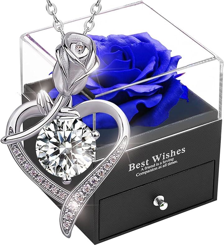 ソープフラワー バラ ネックレス プリザーブドフラワー レディース シルバー925 女性用ギフト 造花 薔薇 ジュエリー 純銀製(青いバラ)