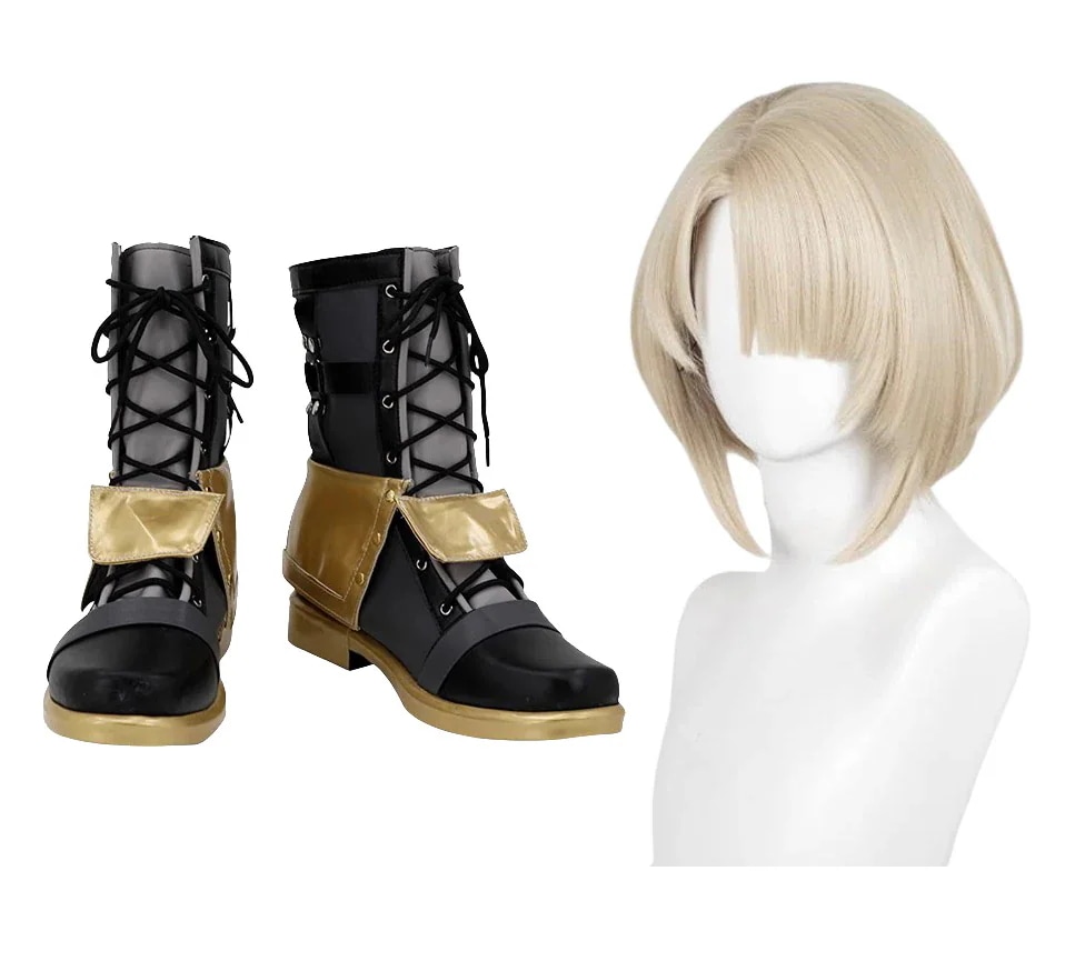 コスプレ靴フレミネ原神げんしんウィッグ付きブーツ下駄シューズ長靴コスプレクリスマスハロウィン