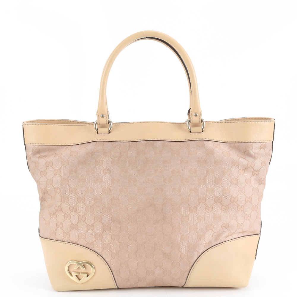 美品 GGキャンバス ラブリー 257071 レザー×キャンバス トート バッグ 肩掛け ショルダー ハンド 本革 ピンク A4 レディース EWM DN6-3 中古