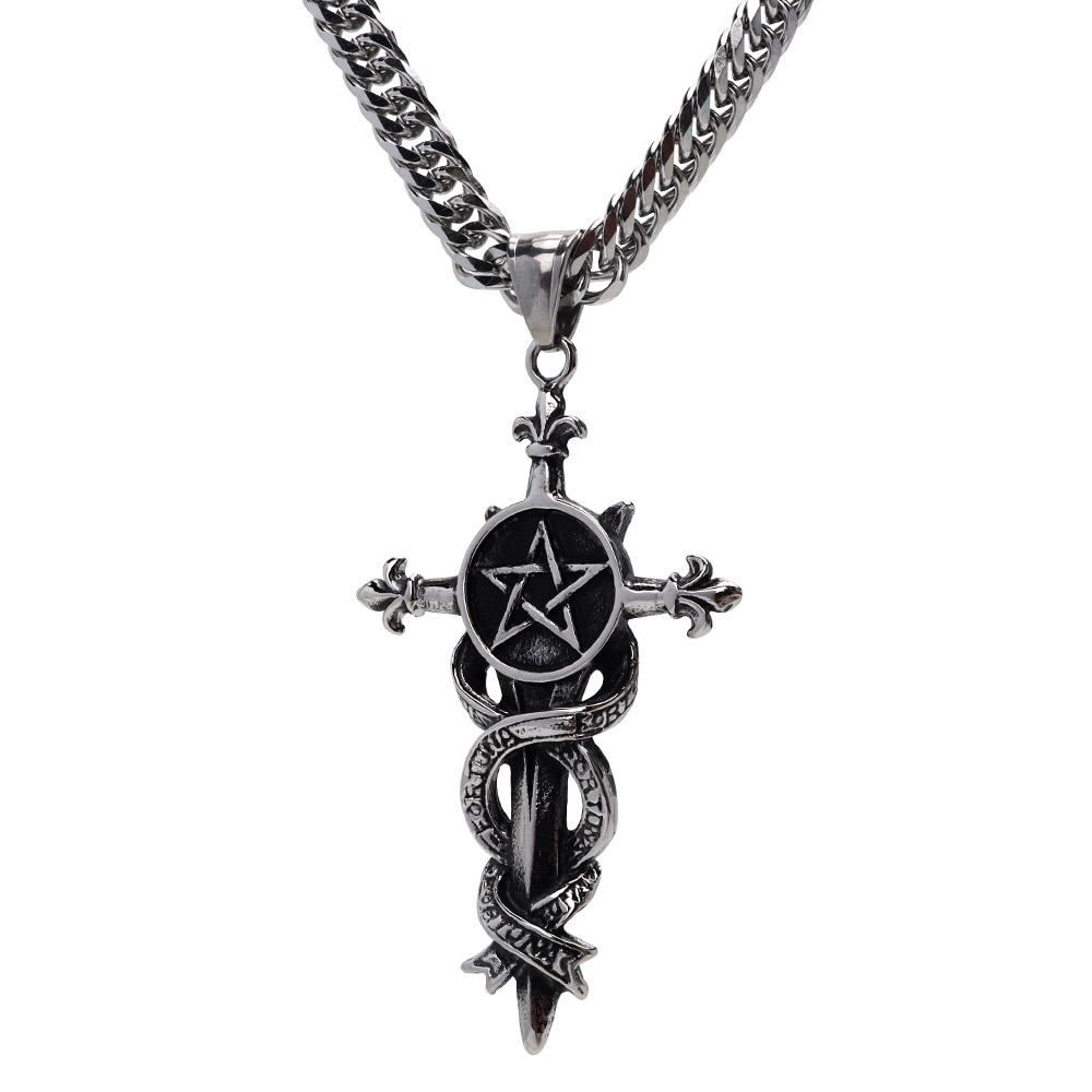 五芒星クロス＆ダブル喜平ネックレス [n862-n348-6mm]