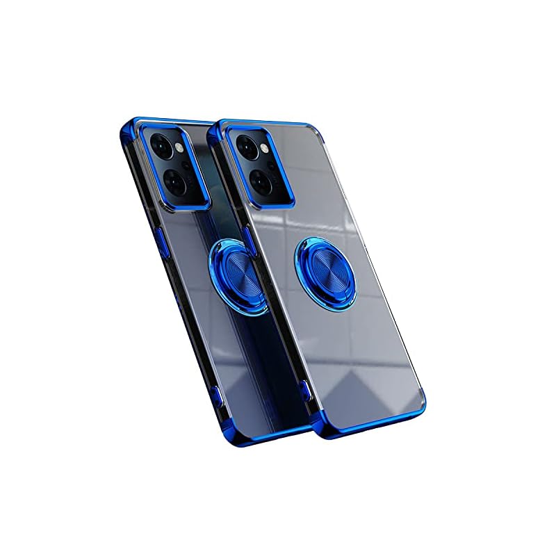 OPPO Reno9 A 用 ケース Reno7 A 用 カバー OPG04 バンパー 透明TPU 耐衝撃 青メッキ加工 リング ストラップホール付き スタンド機能 車載ホルダー対応 滑り止め 落下防