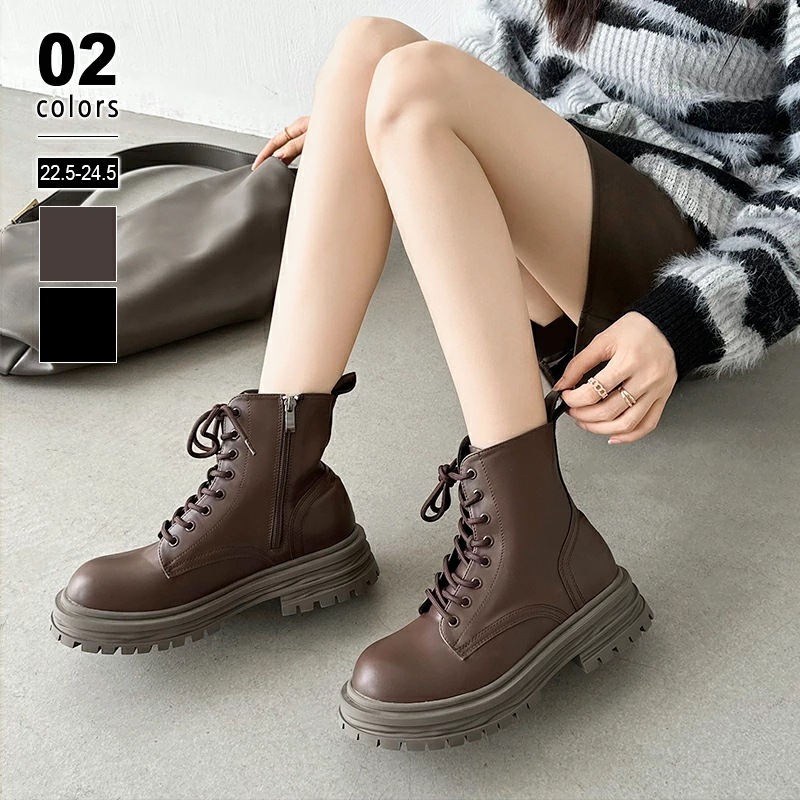 【迅速な出荷】ブーツ レースアップブーツ ショートブーツ レディース レースアップ 編み上げ トラックソール 靴 ショート 厚底 歩きやすい 編み上げブーツ ミドル ジップアップ ファスナー 紐 おし