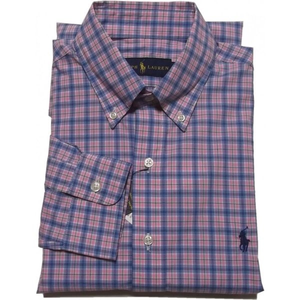 長袖 ワンポイント ボタンダウンシャツ チェック ピンク PR2-479