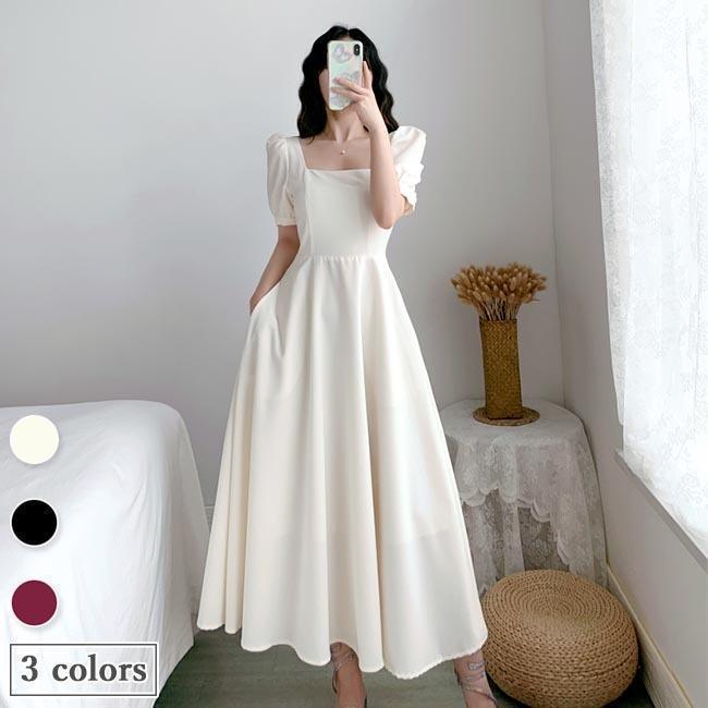 春 夏 半袖ワンピース レディース ワンピース スクエアネック レトロ ロングワンピ 夏 ドレス 半袖 マキシ丈ワンピース チュニック 結婚式 パーティー