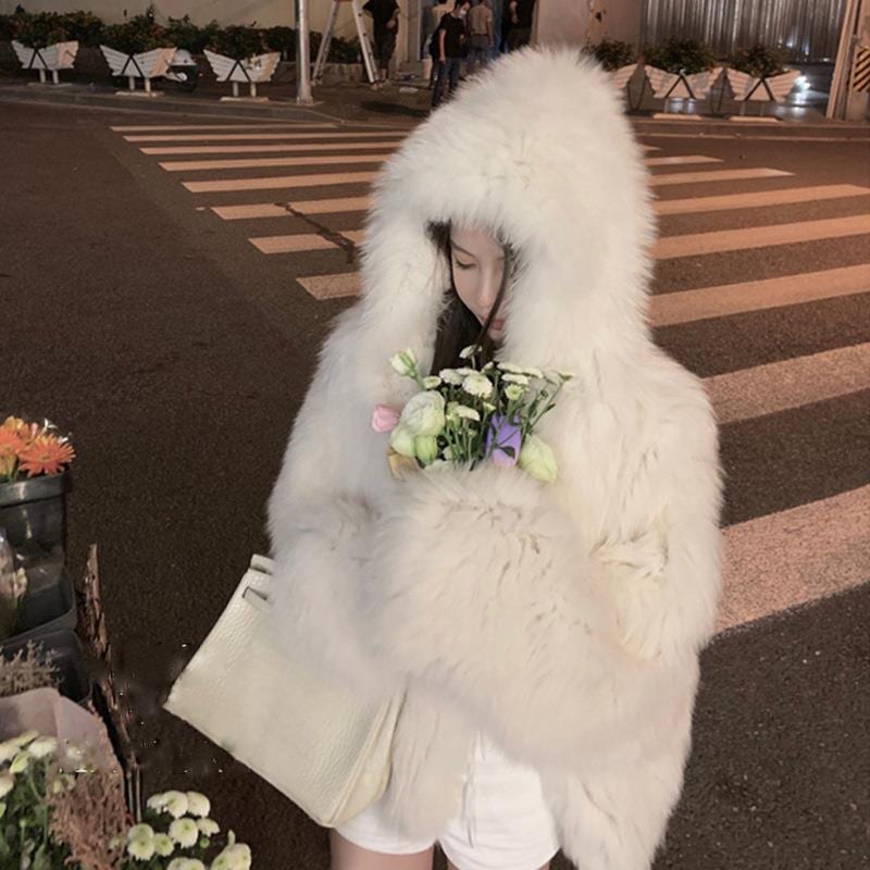 ヤングスタイルファーコート女性用2024冬フード付き環境に優しい織りフォックスファーゆったりおしゃれなファーコート 4,891円