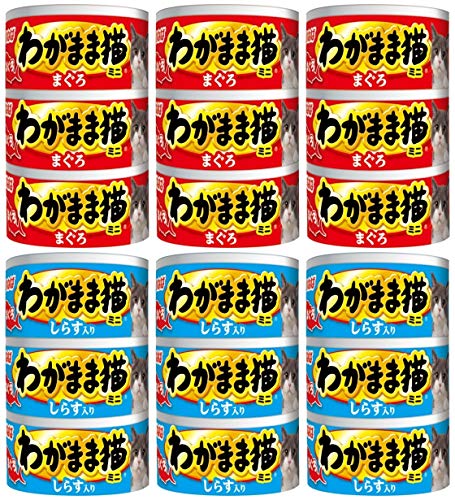 わがまま猫 (まぐろ まぐろしらす入り) かつおだし仕立て タウリン入り ミニ缶詰 ゼリー仕立て 60g×3缶パック (60g 2種18缶)