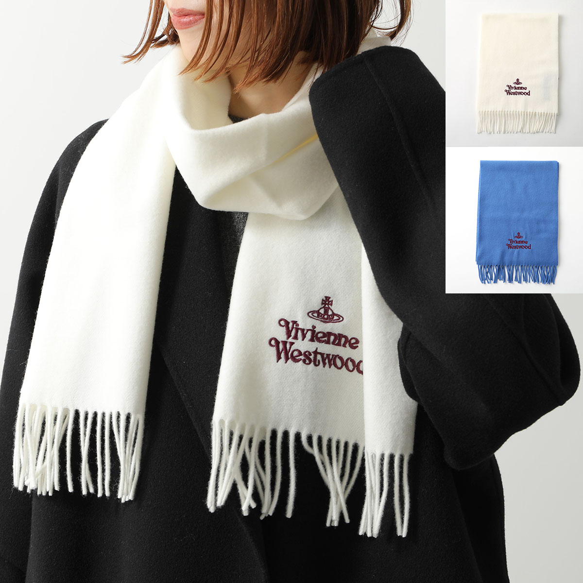 Vivienne Westwood ヴィヴィアンウエストウッド マフラー 81030007 W00Q7 AAB レディース ウール フリンジ ロゴ オーブ 刺繍 カラー2色