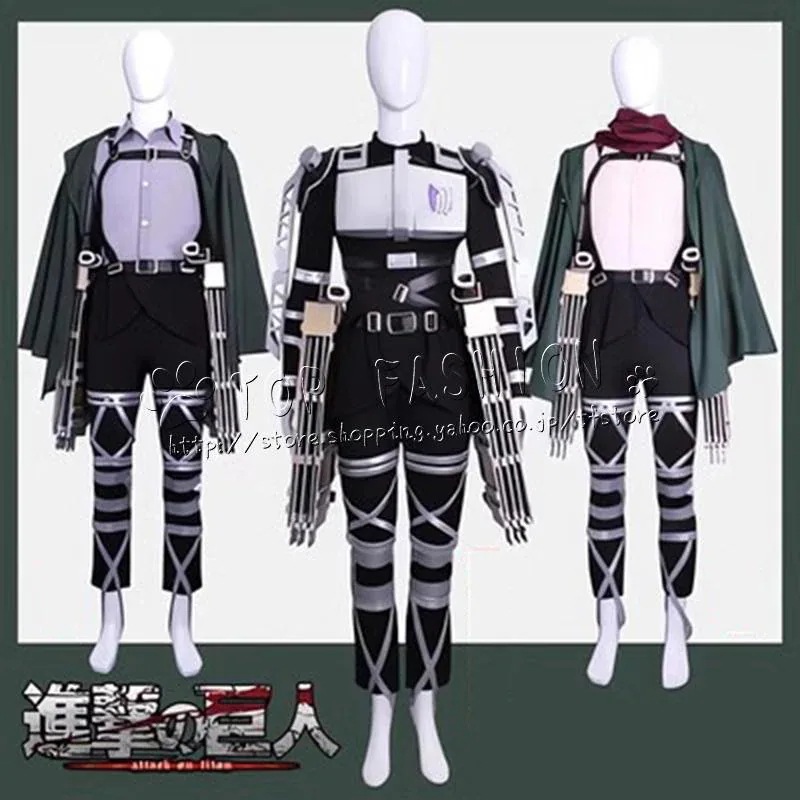進撃の巨人 風 ミカサ アッカーマン 調査兵団戦闘服 リヴァイ アッカーマン コスプレ衣裝 ウィッグ レディース コスプレ衣装 変装 仮装