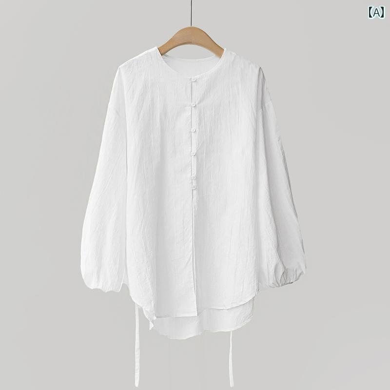 レディース　　シャツ　トップス 夏用の プリント 柄の Gu Yu リネンシャツ 無地 スリム 日焼け防止 トップ チャイナ風 通勤 シャツ F 610