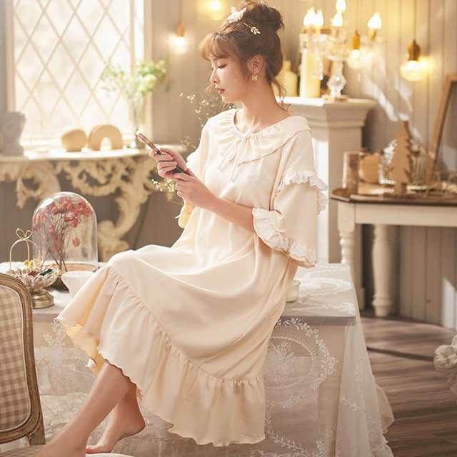 新品 ネグリジェ 春夏 お姫様 ネグリジェ 半袖ワンピース レースフレア ネグリジェ 綿100％ ロング丈ネグリジェ パジャマ レディース 大人可愛い部屋着 オシャレ