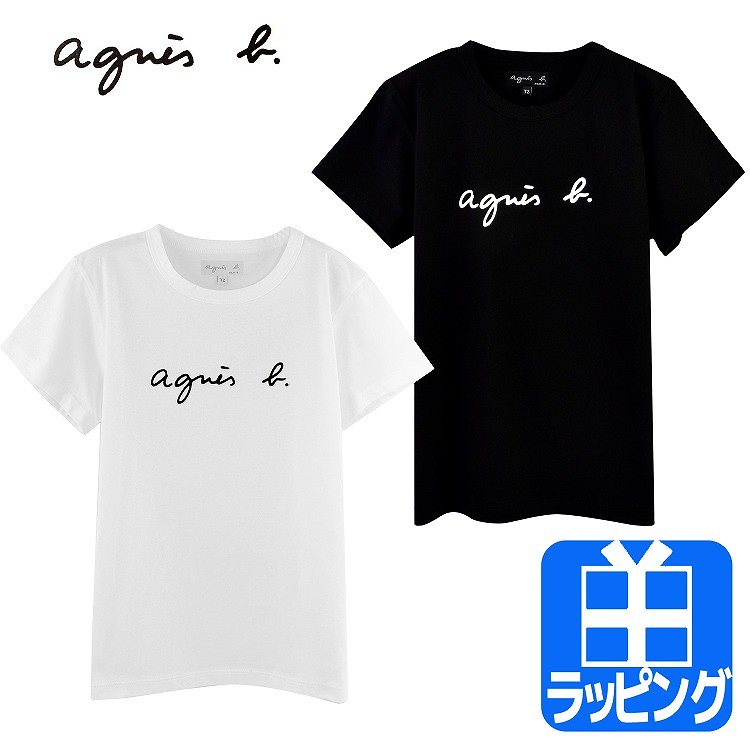 agnes b. アニエスベー ロゴ 半袖Tシャツ Tシャツ レディース S137 TS シンプル シャツ 夏 半袖 白 黒 ブラック ホワイト ギフト プレゼント