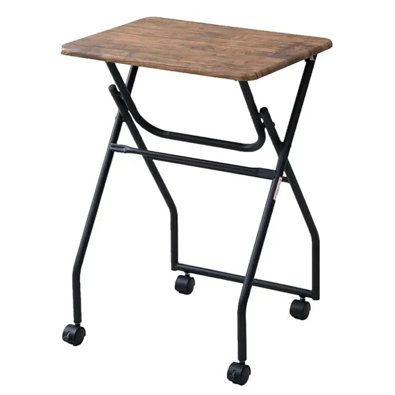 テーブル ミニ 簡単組み立て 折りたたみ式 キャスター付き サイドテーブル 幅50×奥行44×高さ70.5cm アンティークブラウン MST-5040(ABR/SBK)
