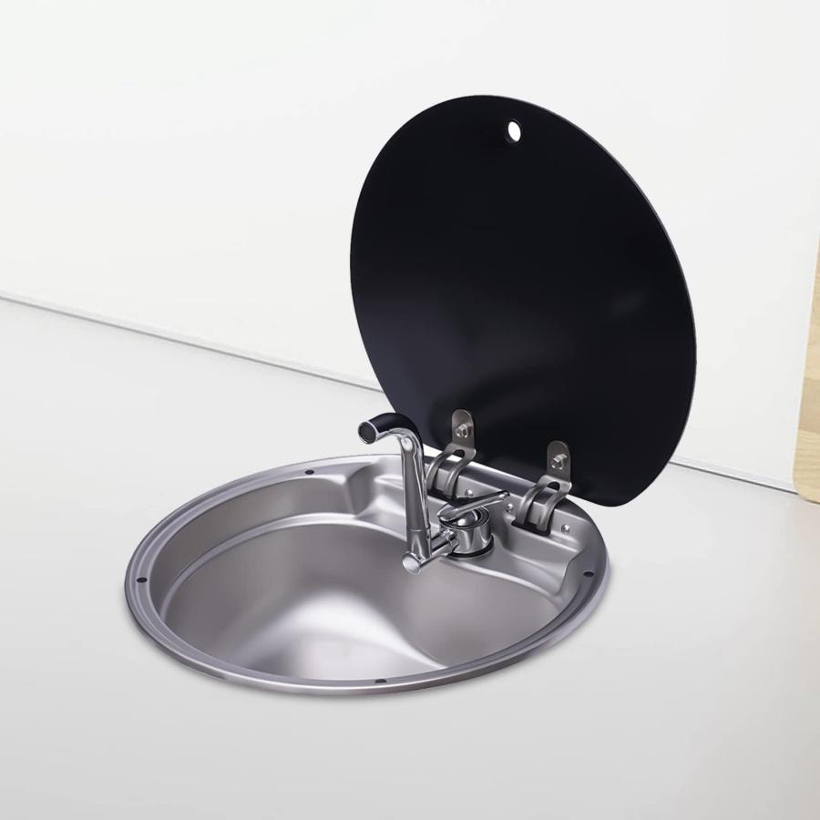 16インチ ラウンドRVシンク 蛇口とカバー付き バー キッチン ボート シンク ラウンド シングルボウル ステンレススチール シンク 手洗い 洗面台 シンク アンダー