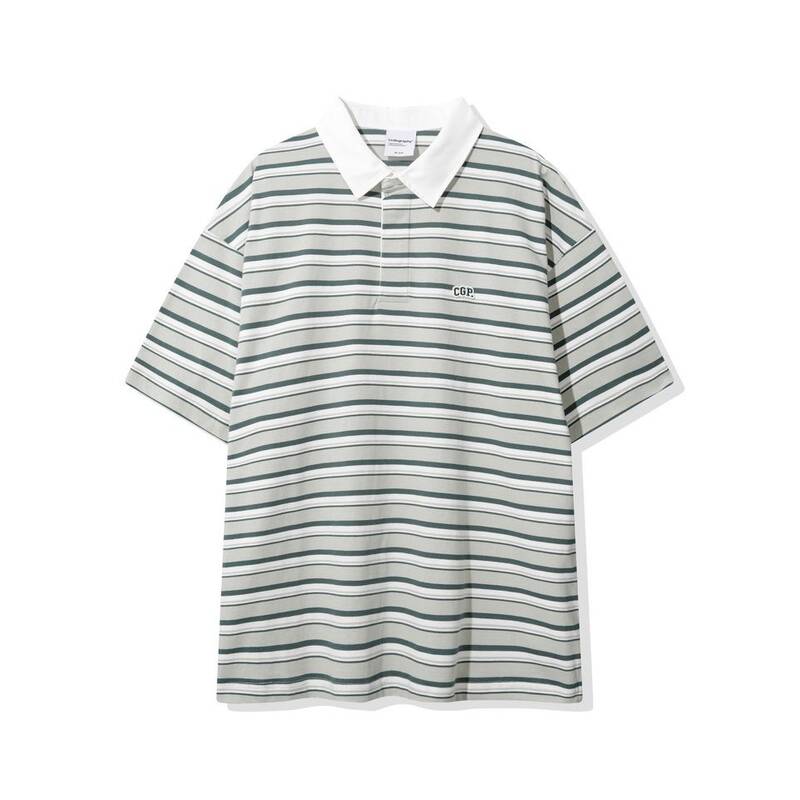 コードグラフィー CGP マルチストライプ 襟付き半袖Tシャツ_カーキ CBEUUTS019LK00 378149