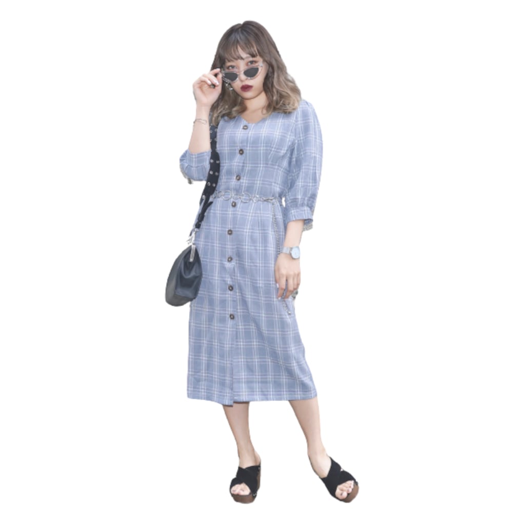 Glen Check Puffsleeve Long Onepiece A.D.G レディース