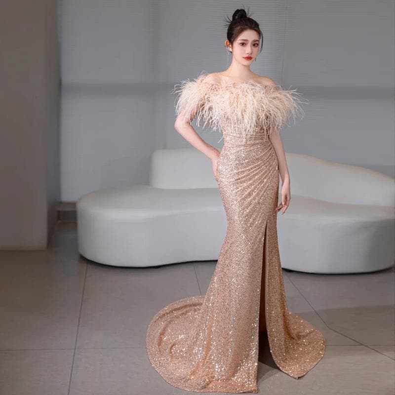 女性のためのワンショルダーフィッシュテールイブニングドレス2024気質宴会ホスト高級感