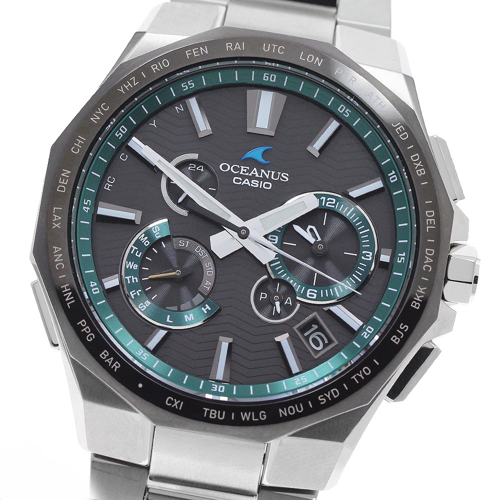 カシオ CASIO OCW-T6000A-1ATF オシアナス クラシックライン クロノグラフ ソーラー電波 メンズ 極美品 箱・保証書付き_955189【中古】