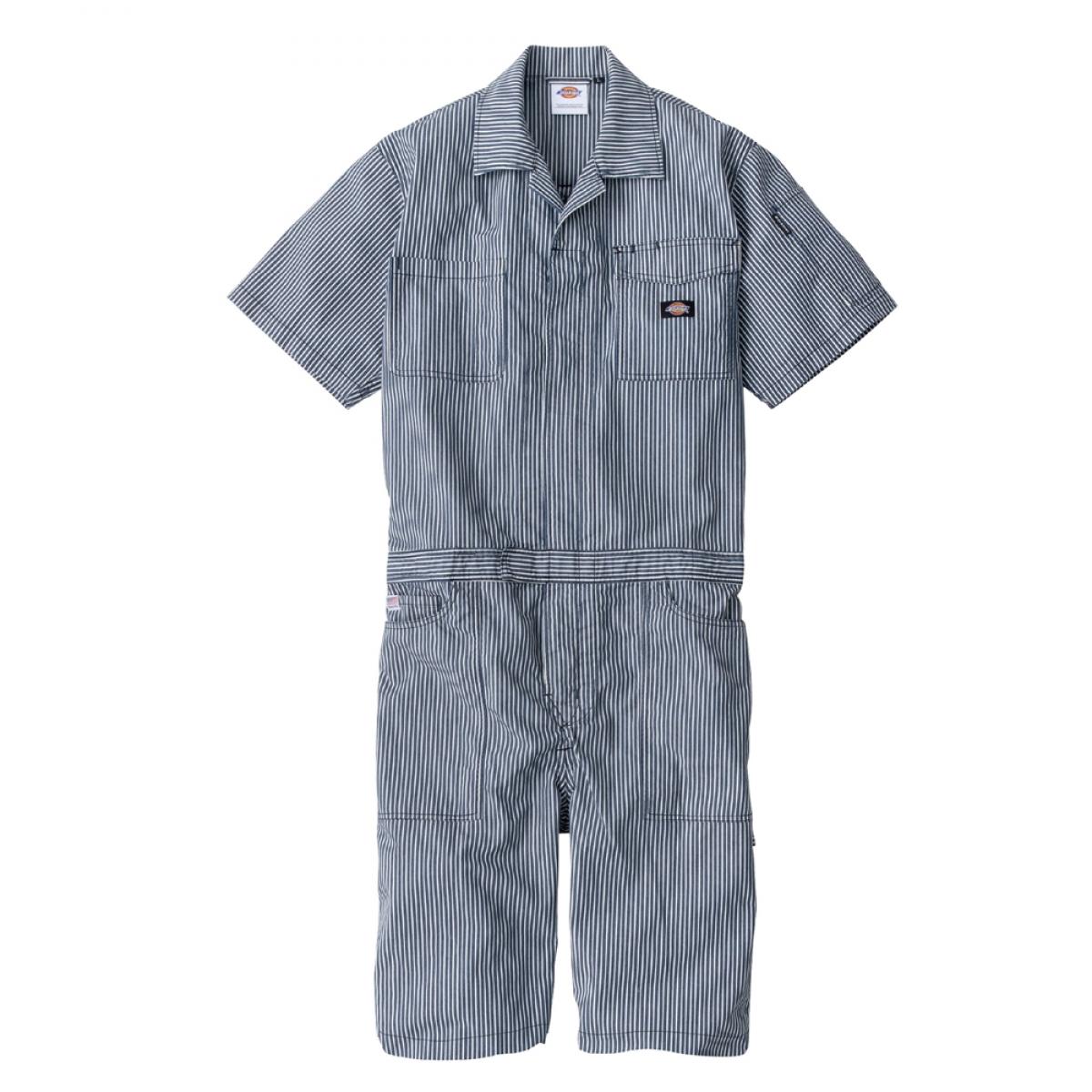 Dickies ディッキーズ ライトストレッチヒッコリー 半袖ツナギ ショート丈 ネイビー L D-7104 つなぎ 接触冷感 春 夏 コーコス信岡