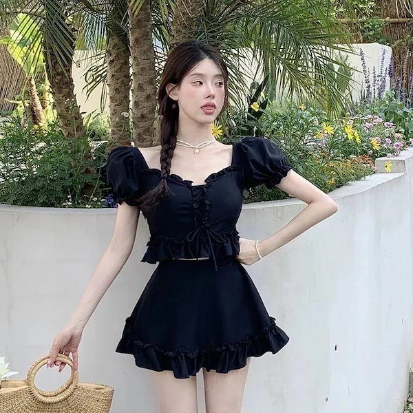 Qoo10] 黒スプリット水着レディースコンサバスカー