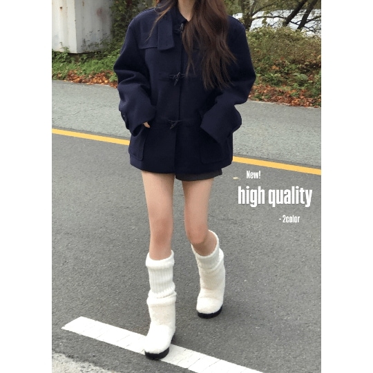 [high quality] ウールウール ダブル オーバーフィット パーカー トッポッキ ショートコート·2color (冬の新商品 ダッフルコート トッポッキコート ショートコート アウター 冬ア