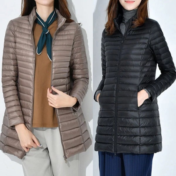 ダック羽毛 100 超軽量 ロング ダウン ジップアップ レディース ジャンパー ジャケット