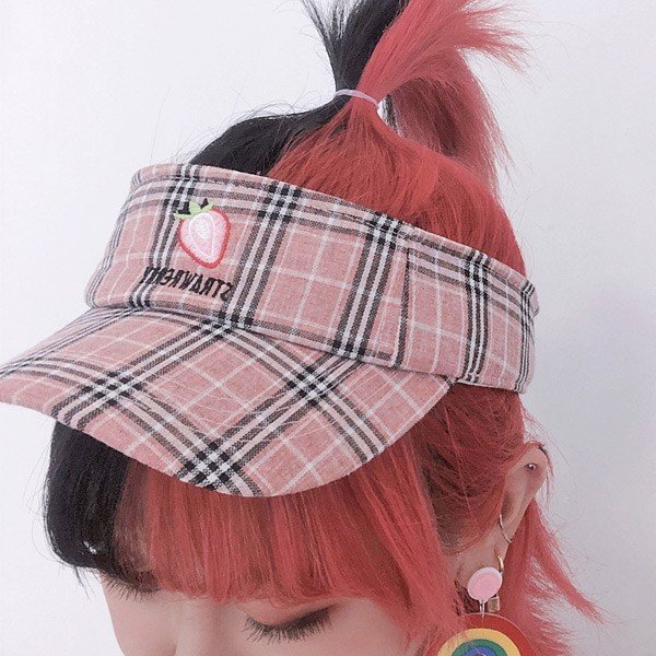 サンバイザー 帽子 チェック柄 刺繍 ロゴ ワンポイント ガーリー スポーティ ダンス 衣装 韓国 ヒップホップ レディース