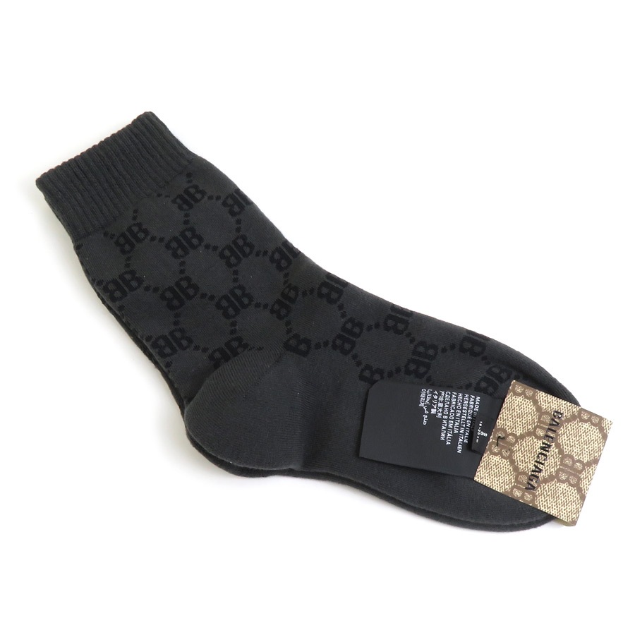 バレンシアガ BALENCIAGA ソックス 靴下 GUCCIコラボ コットン ダークグレー×ブラック キッズ r10305m