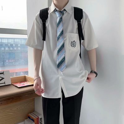 Dkシャツ男性半袖制服学生ネクタイシャツカップル純白学院風日系オリジナルjkスーツ