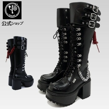 【公式SHOP特典キズ補修液付】 ヨースケ 厚底 レースアップブーツ ロング レディース 歩きやすい 10cm厚底ヒール ブラック