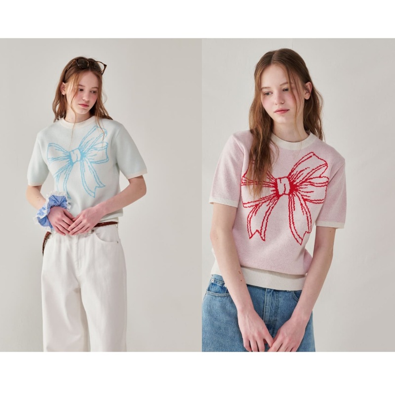RIBBON ITALY COTTON SHORTニット 半袖ニット　６Colors
