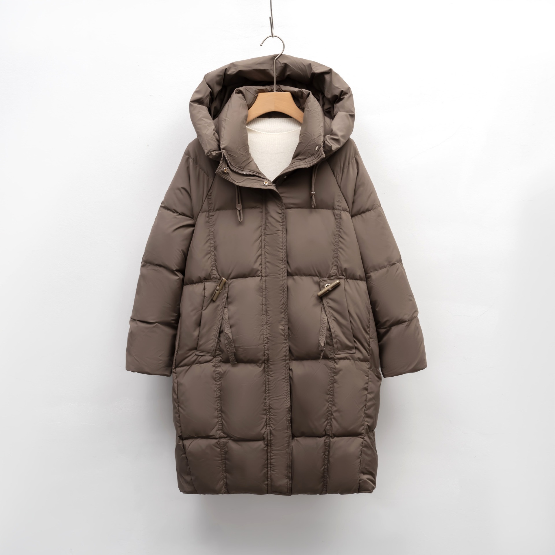 レディースミドル丈ダウンジャケット冬の新スタイル韓国ファッション厚手で暖かいホワイトダックダウンコート