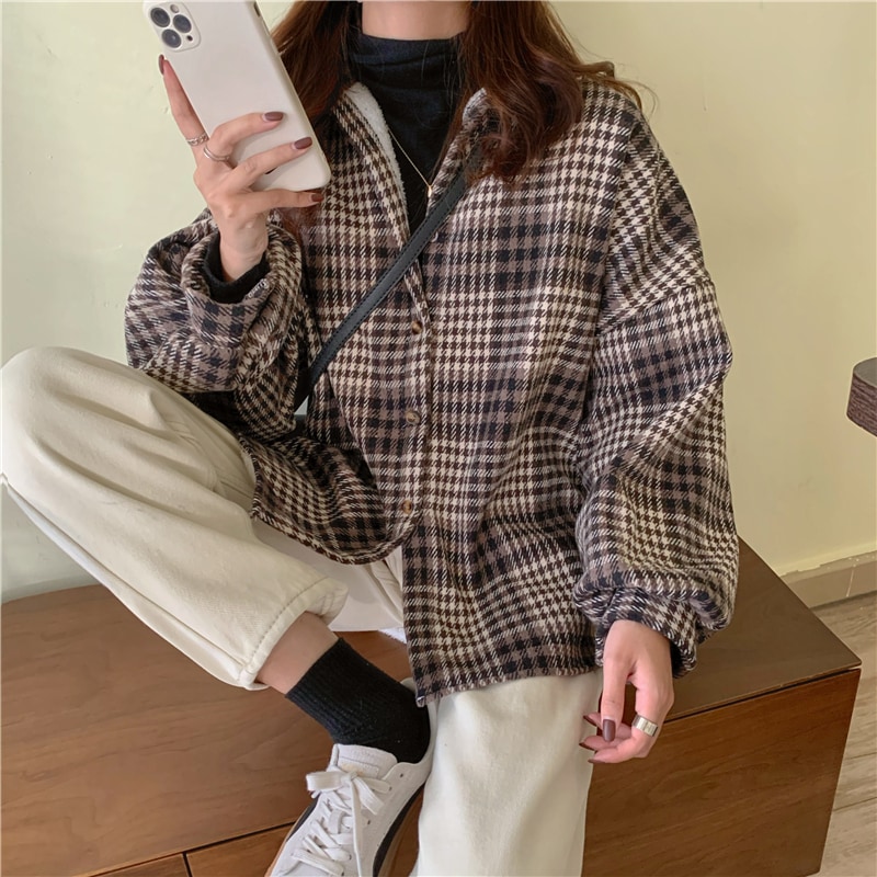 アウター ブルゾン ジャケット 長袖 ポケット 大人女子 こなれ感 ラフ ルーズ クール エレガント ブラウン ブルー 個性的 フリーサイズ 暖かい 防寒 チェック柄 もこもこ ゆったり