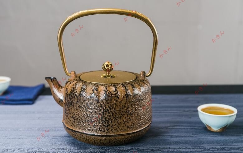鉄瓶 銅製蓋 銅製取っ手 新品 提梁壺茶道具 時代物 手作 細工 ガス電気コンロ炭火 対応 鉄やかん