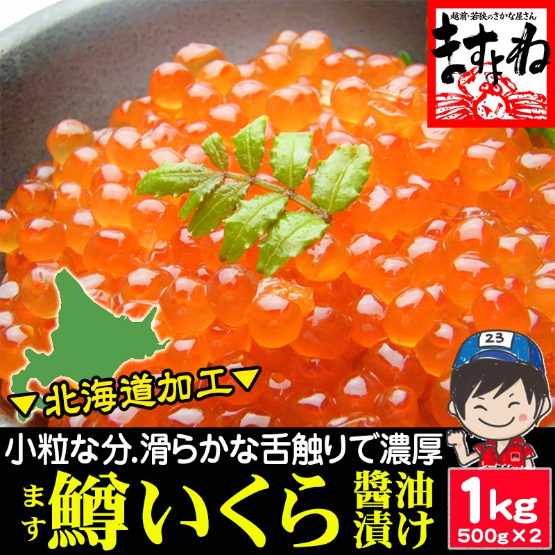 たっぷり大容量！濃厚 鱒いくら イクラ 醤油漬け 1kg（500g×2P）（北海道加工/ロシア・アメリカ(アラスカ)産）【ギフトのし対応】
