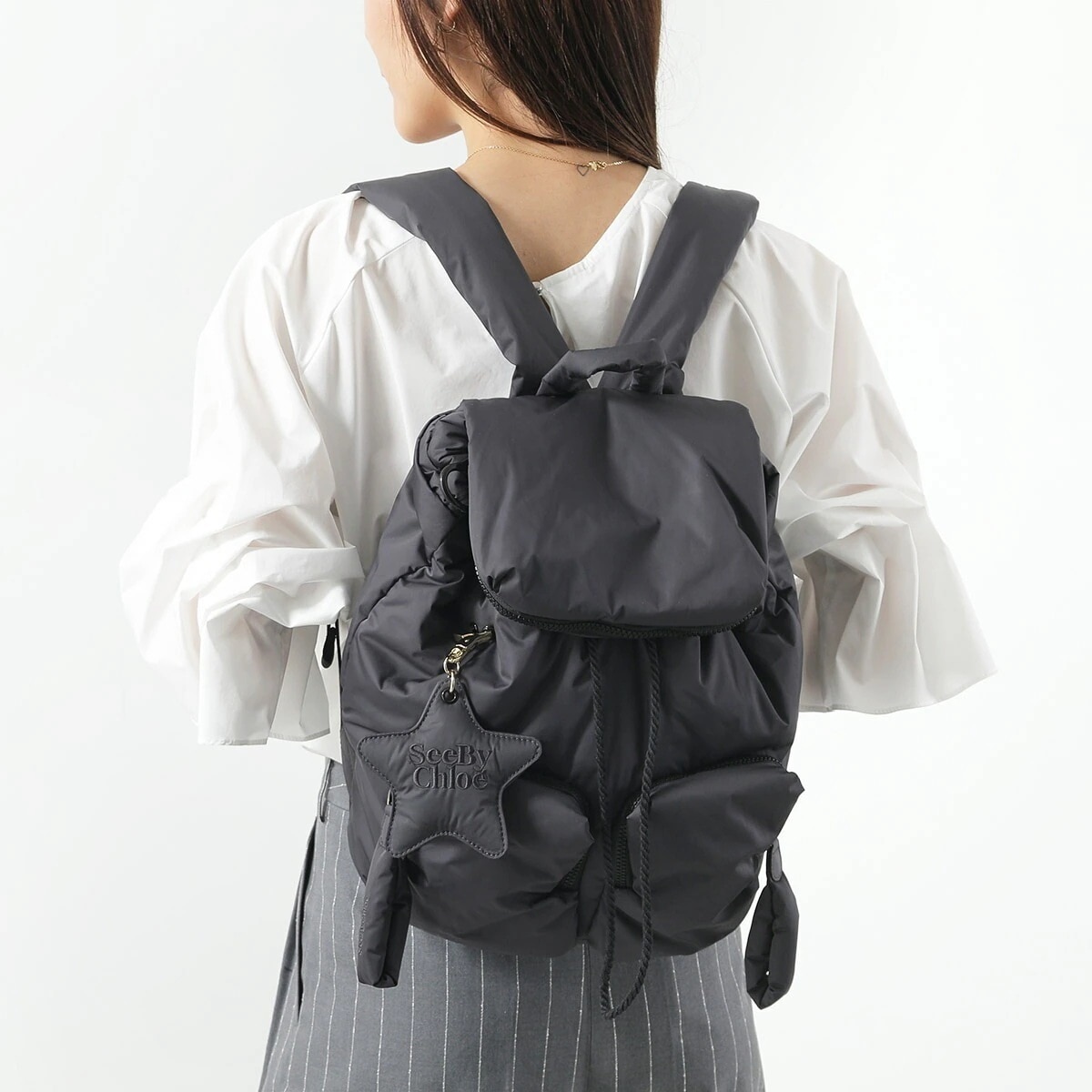 See By Chloe シーバイクロエ バックパック JOY RIDER ジョイライダー CHS22WS840C25 レディース リュック 星型チャーム ロゴ刺繍 鞄 046/Minimal-Gre