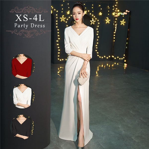 Vネック ファスナータイプ！ワンピース 結婚式 お呼ばれ パーティードレス 結婚式 longdress ロングドレス ウェディングドレス 二次会 花嫁 ブライズメイド お呼ばれ ワンピース 結婚式 入 9,633円