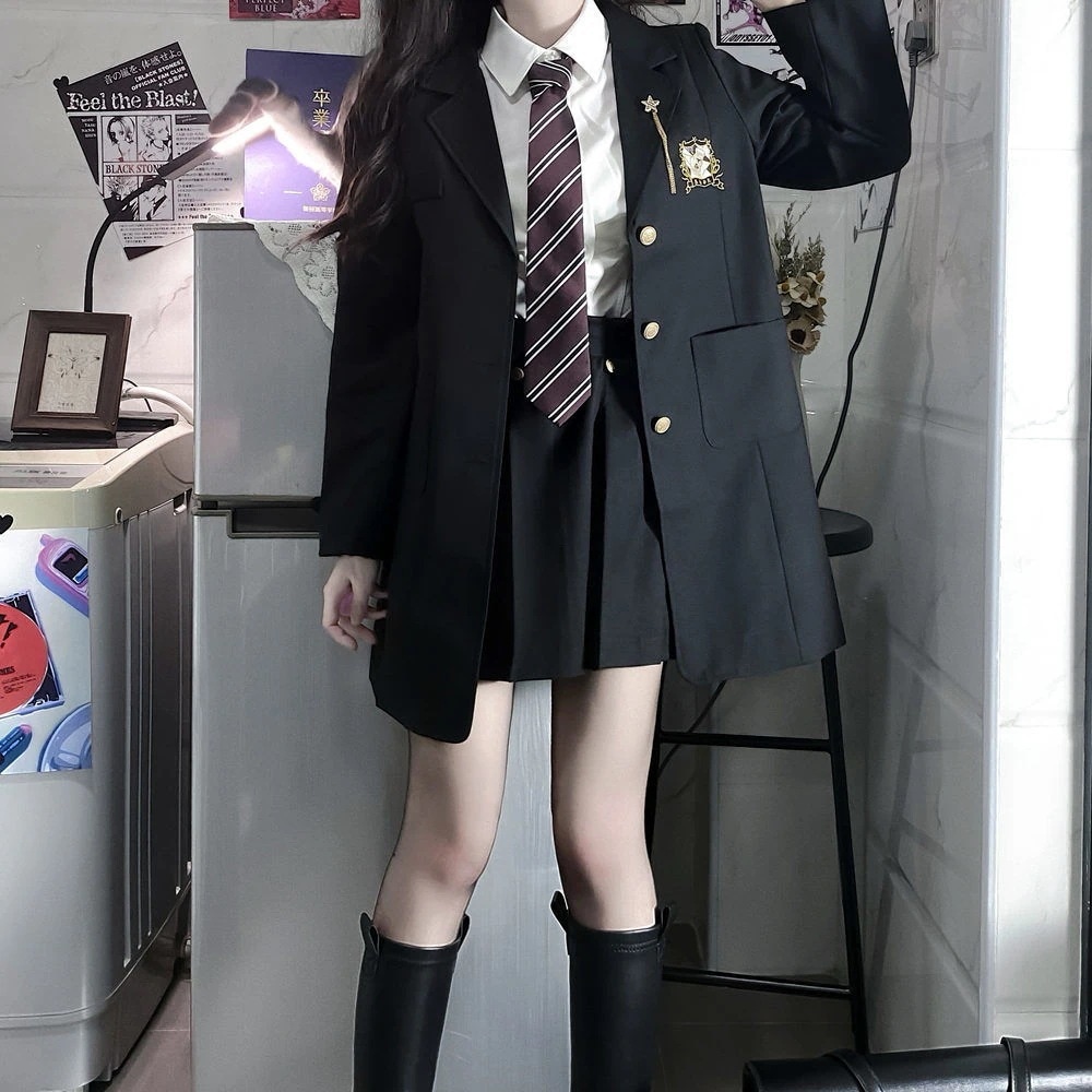 【急速出荷!】【大好评】セットJK制服 韓国制服スーツ 制服 セット学生服 上下セット jkユニフォームスーツ刺繍ミドル丈ブレザーレディーススーツ