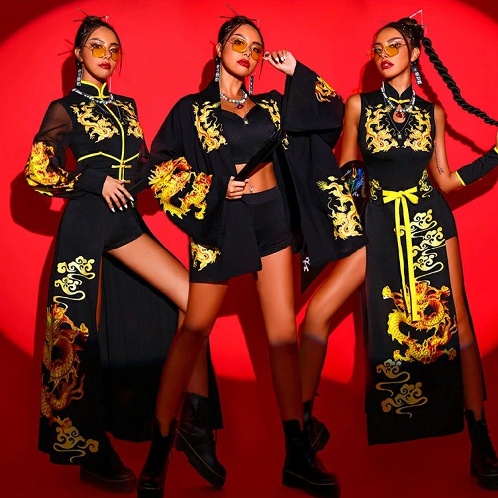 【早秋冬新作超.激.安】レディース ダンス衣装 ジャズ チャイナー ダンス衣装 セットアップ 大人 龍柄 ステージ 衣装 レディース ポール ダンス 衣装 演出服 上下 大人ダンス 衣装 DS jaz