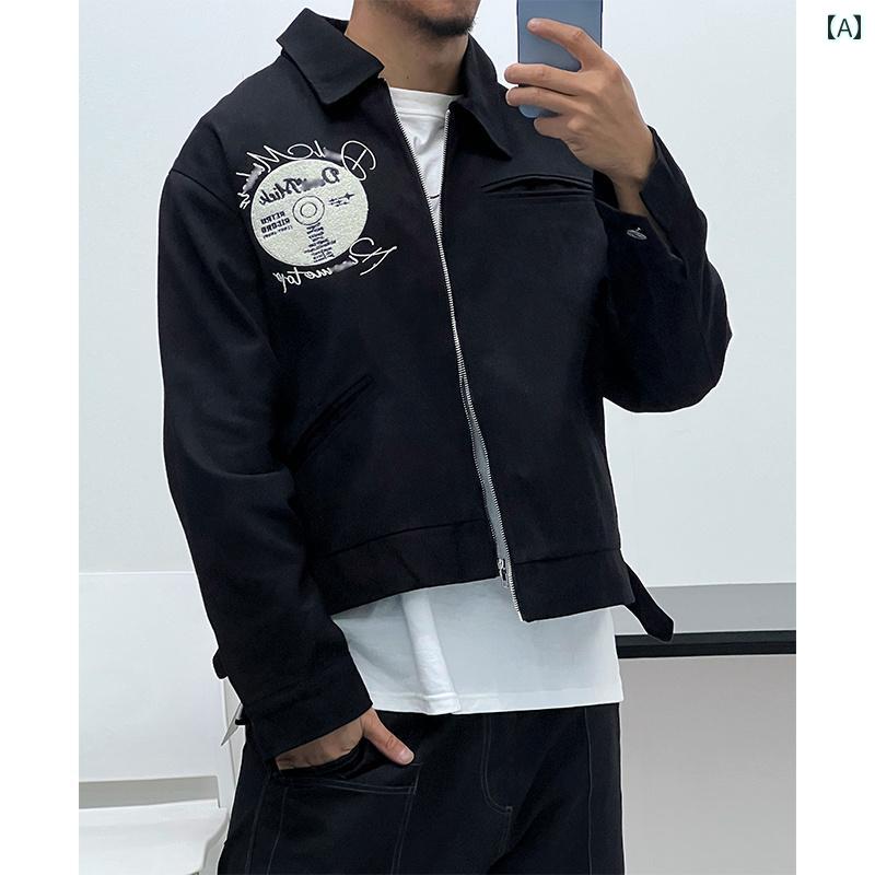 メンズ ショート 刺繍 スリムフィット ジャケット 野球 ユニフォーム ワークウェア イン ストリート